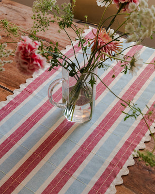 Biscuit Table Runner - Burgundy / Blue
