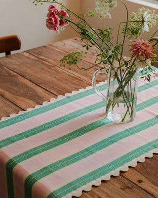 Chemin de table Biscuit - Vert / Pink