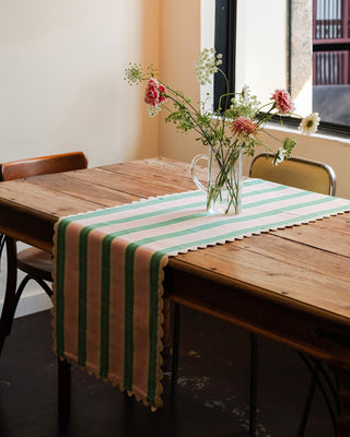 Chemin de table Biscuit - Vert / Pink