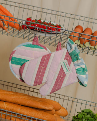 Striped Oven Mitt & Pot Holder Set