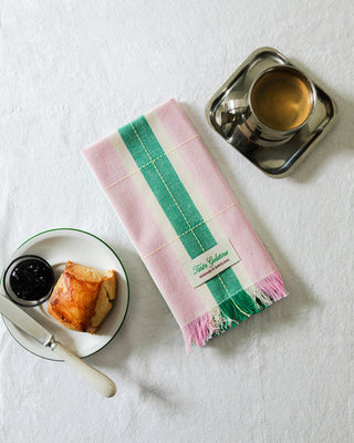 Serviettes rayées (lot de 2) - Vert / Pink