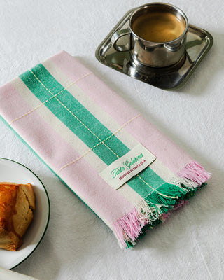 Serviettes rayées (lot de 2) - Vert / Pink