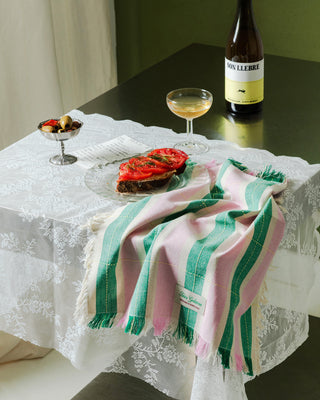 Serviettes rayées (lot de 2) - Vert / Pink