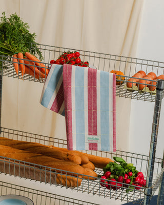 Striped Tea Towel - Burgundy / Blue