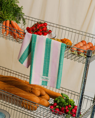 Striped Tea Towel - Green / Pink