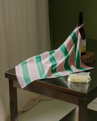 Striped Tea Towel - Green / Pink