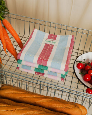 Striped Tea Towel - Burgundy / Blue